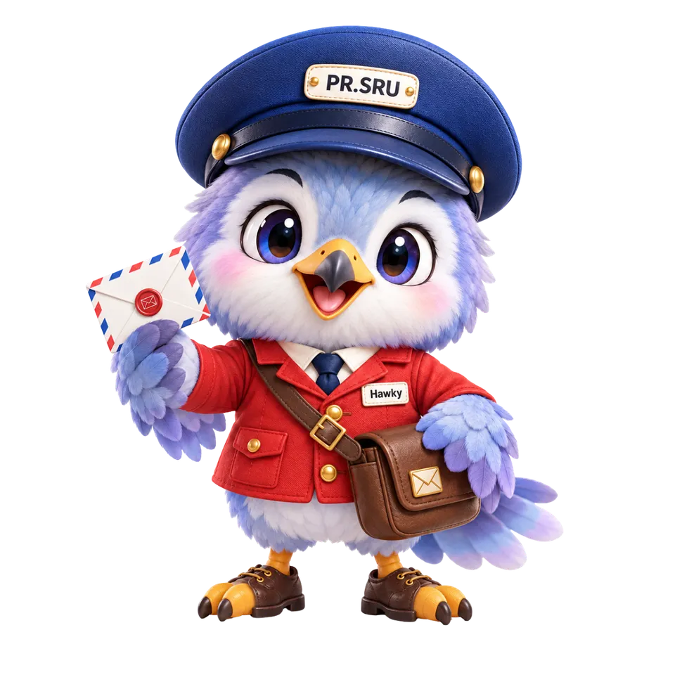 Hawky มาสคอตงานประชาสัมพันธ์ มรส. ถือจดหมายข่าว